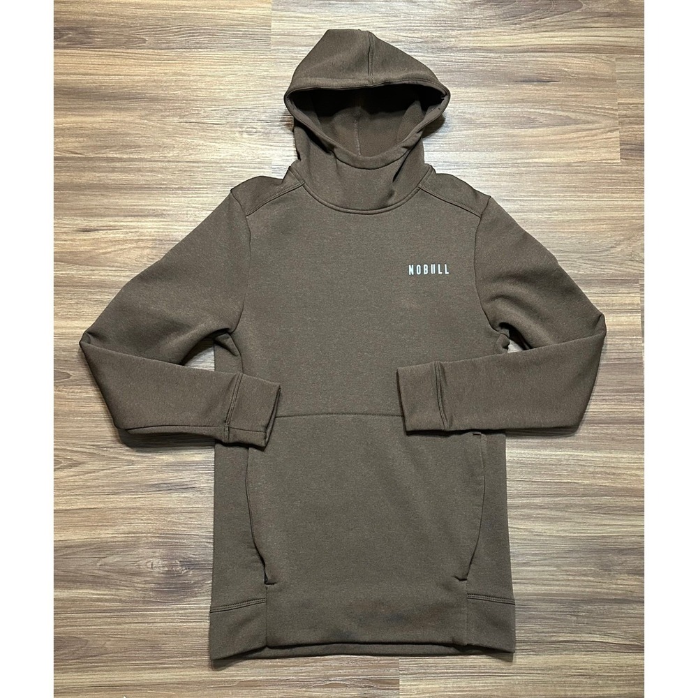 NOBULL Mens Coffee Brown Scuba Hoodie Fleece Performance Sweatshirt Sz Small